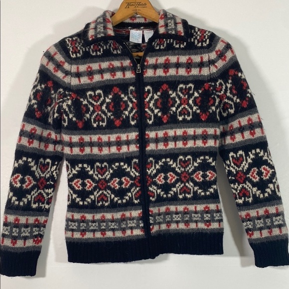Vintage Snowflake Fair Isle  Lambswool and Angora Zip up Sweater Size Small - Picture 1 of 5